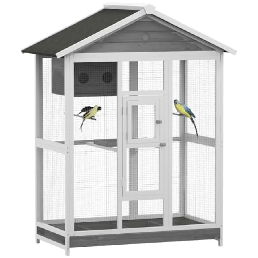 64.5 Wooden Bird Cage Aviary Flight Cage with 4 Perches Nest and Slide-Out Tray for Indoor/Outdoor Gray
64.5 Wooden Bird Cage Aviary Flight Cage with 4 Perches Nest and Slide-Out Tray for Indoor/Outdoor Gray