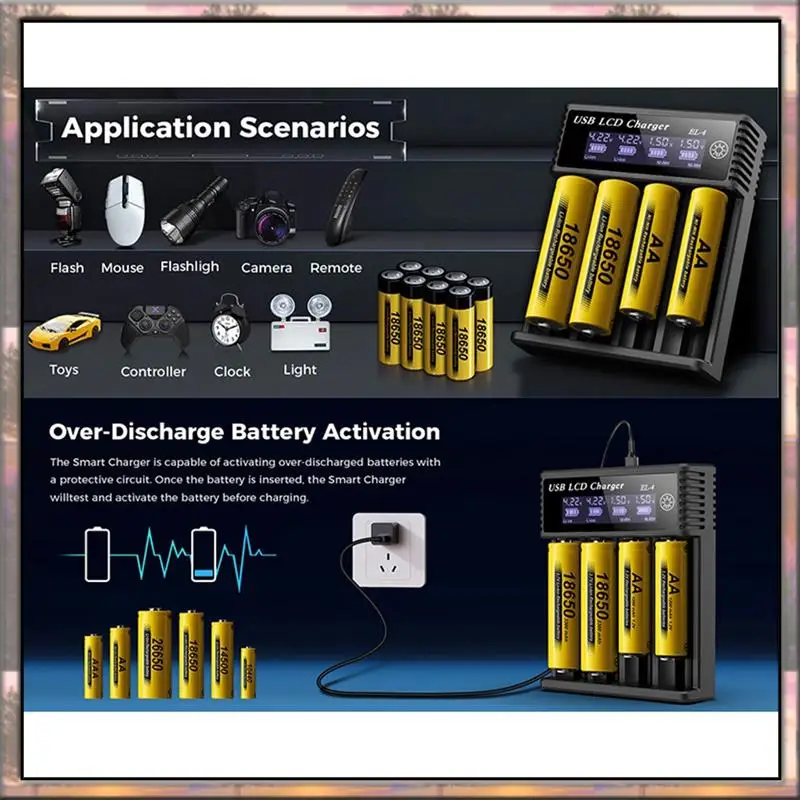 BAAZ HOT Новое интеллектуальное зарядное устройство с USB-дисплеем и 4 слотами, двойное для 18650, 3,7 В, литиевая аккумуляторная батарея для 1,2 В, NI-MH AA/AAA
BAAZ HOT Новое интеллектуальное зарядное устройство с USB-дисплеем и 4 слотами, двойное для 18650, 3,7 В, литиевая аккумуляторная батарея для 1,2 В, NI-MH AA/AAA