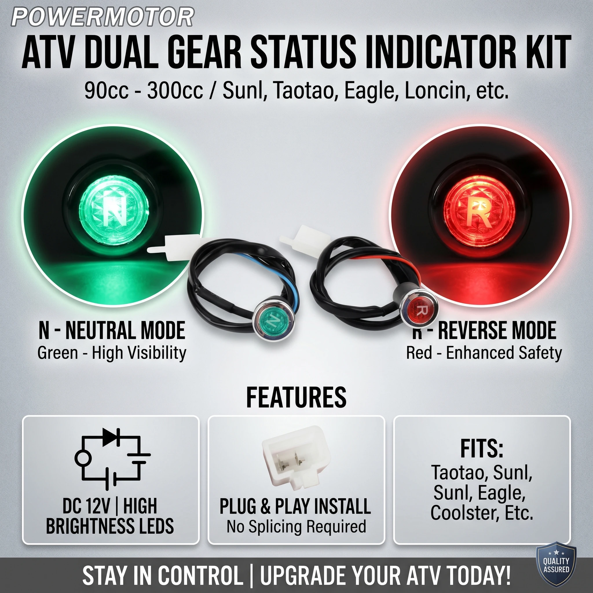 DC 12V ATV Reverse Neutral Gear Indicator Light for Sunl Taotao ATV 250cc 200cc 150cc 125 110 90 Enduro DirtBike Quad Modified
DC 12V ATV Reverse Neutral Gear Indicator Light for Sunl Taotao ATV 250cc 200cc 150cc 125 110 90 Enduro DirtBike Quad Modified