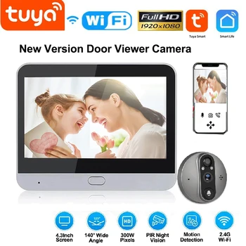 4.3inch Tuya 3MP Peephole Smart wifi doorbell with camera 1080P Eye 5000mAh PIR Motion Alarm Alexa Bell for Home