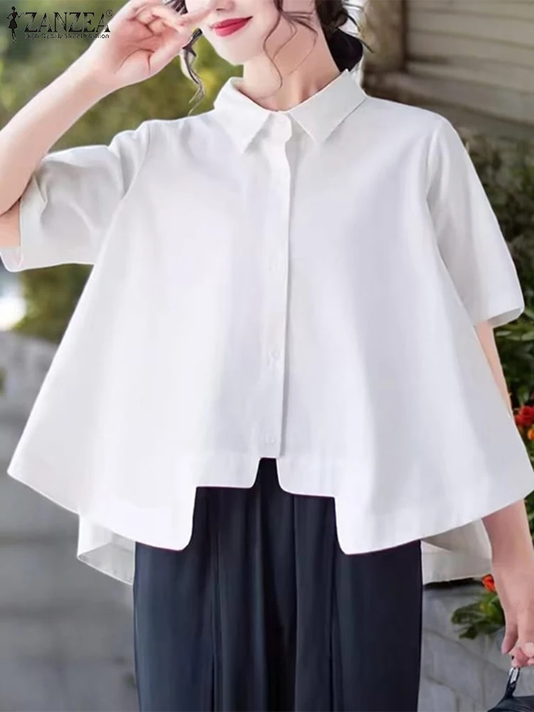 2025 ZANZEA Fashion Women Asymmetrical Shirts Summer Short Sleeve Blouse Elegant Top Buttons Casual Solid Color Blusas Femininas
2025 ZANZEA Fashion Women Asymmetrical Shirts Summer Short Sleeve Blouse Elegant Top Buttons Casual Solid Color Blusas Femininas