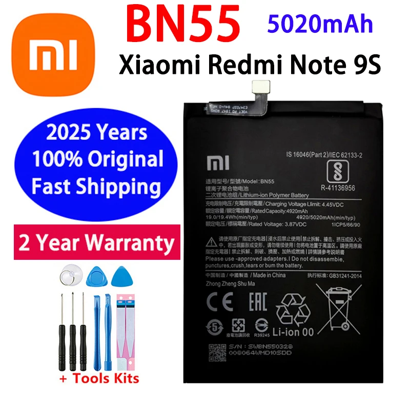 BN55 For XiaoMi Original Replacement Battery For Xiaomi Note 9S Note9S Genuine Phone Battery 5020mAh High Capacity + Free Tools
BN55 For XiaoMi Original Replacement Battery For Xiaomi Note 9S Note9S Genuine Phone Battery 5020mAh High Capacity + Free Tools