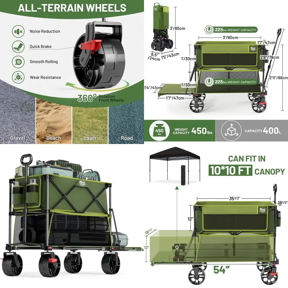 40L Double Deck Wagon with Brakes, 54 Extendable Heavy-Duty Cart, 450lbs Capacity, All-Terrain Big Wheels for Camping, Sports, S
40L Double Deck Wagon with Brakes, 54 Extendable Heavy-Duty Cart, 450lbs Capacity, All-Terrain Big Wheels for Camping, Sports, S