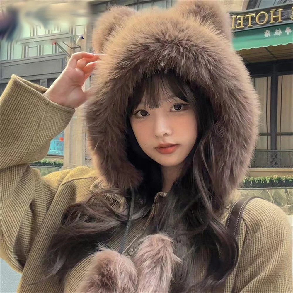Cute Cartoon Bear Plush Hat Women Autumn Winter Korean Loose Sweet Thickened Warm Ear Protection Faux Fox Fur Windproof Cap Gift
Cute Cartoon Bear Plush Hat Women Autumn Winter Korean Loose Sweet Thickened Warm Ear Protection Faux Fox Fur Windproof Cap Gift