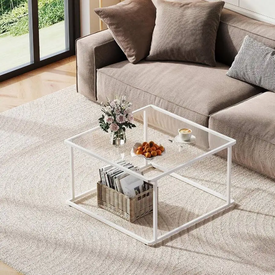 Coffee Table, Glass Coffee Table For Living Room, Modern Small Coffee Table With Tempered Glass & Metal Frame, Square Center
Coffee Table, Glass Coffee Table For Living Room, Modern Small Coffee Table With Tempered Glass & Metal Frame, Square Center
