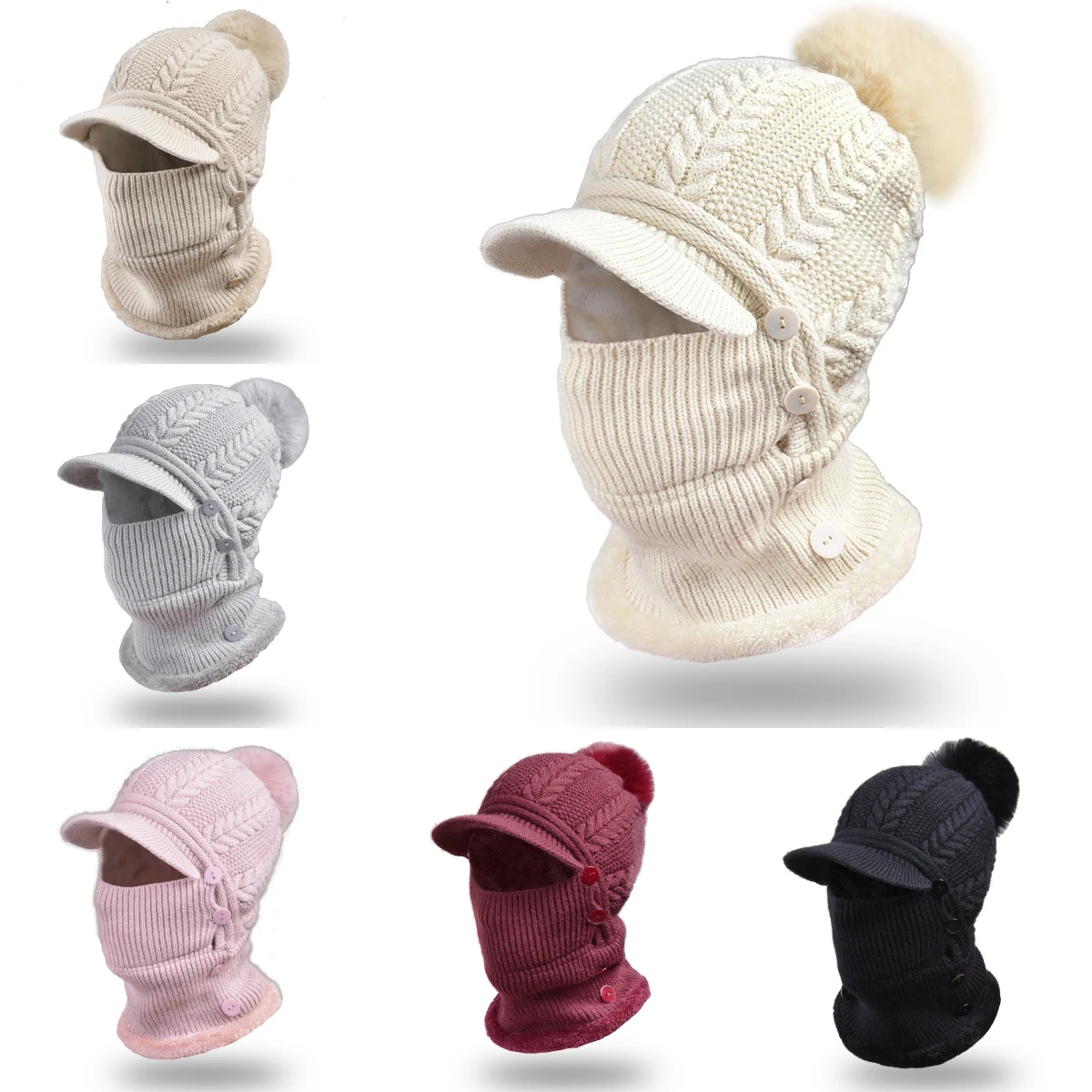 Neck Integrated Warmth Knitted Hat Fashionable Solid Color Duckbill Hat Woman Cute Fur Ball Face Mask Design Winter Hooded Hat
Neck Integrated Warmth Knitted Hat Fashionable Solid Color Duckbill Hat Woman Cute Fur Ball Face Mask Design Winter Hooded Hat