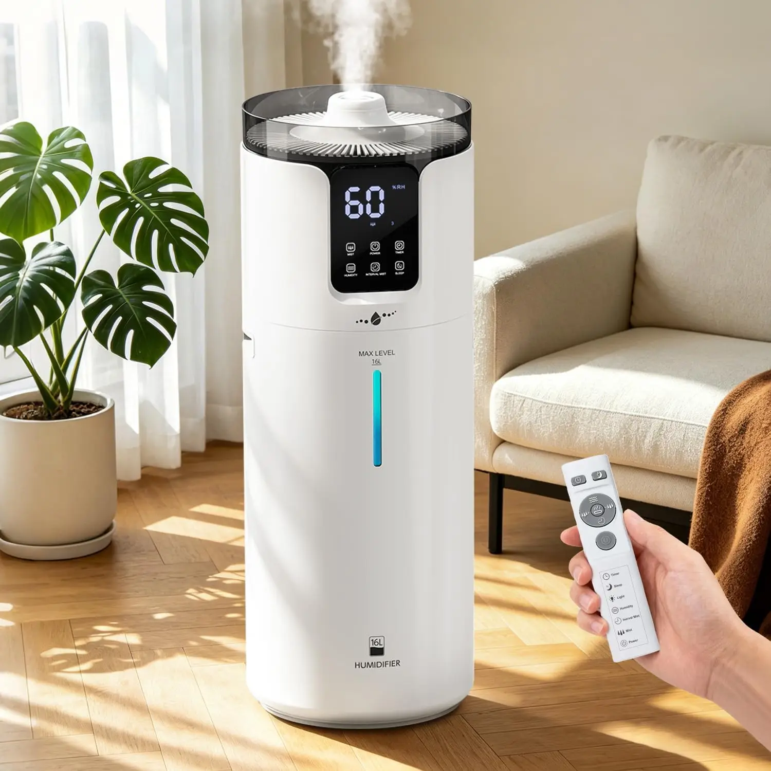 Large Room Humidifier 42 Gal 16L Wholehouse Ultrasonic Cool Mist Tower Top Fill 360 Degree Nozzles Bedroom Office Plant Extensio
Large Room Humidifier 42 Gal 16L Wholehouse Ultrasonic Cool Mist Tower Top Fill 360 Degree Nozzles Bedroom Office Plant Extensio