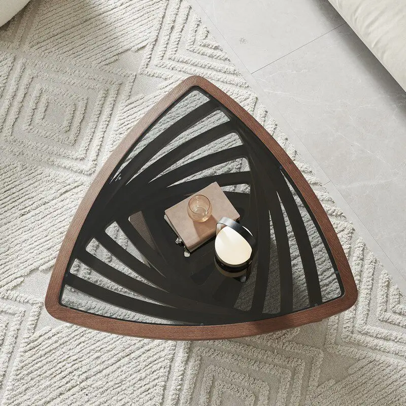 Nordic Triangular Coffee Table with Black Tempered Glass Top & Walnut Frame Modern Artistic Design for Small Living Rooms
Nordic Triangular Coffee Table with Black Tempered Glass Top & Walnut Frame Modern Artistic Design for Small Living Rooms