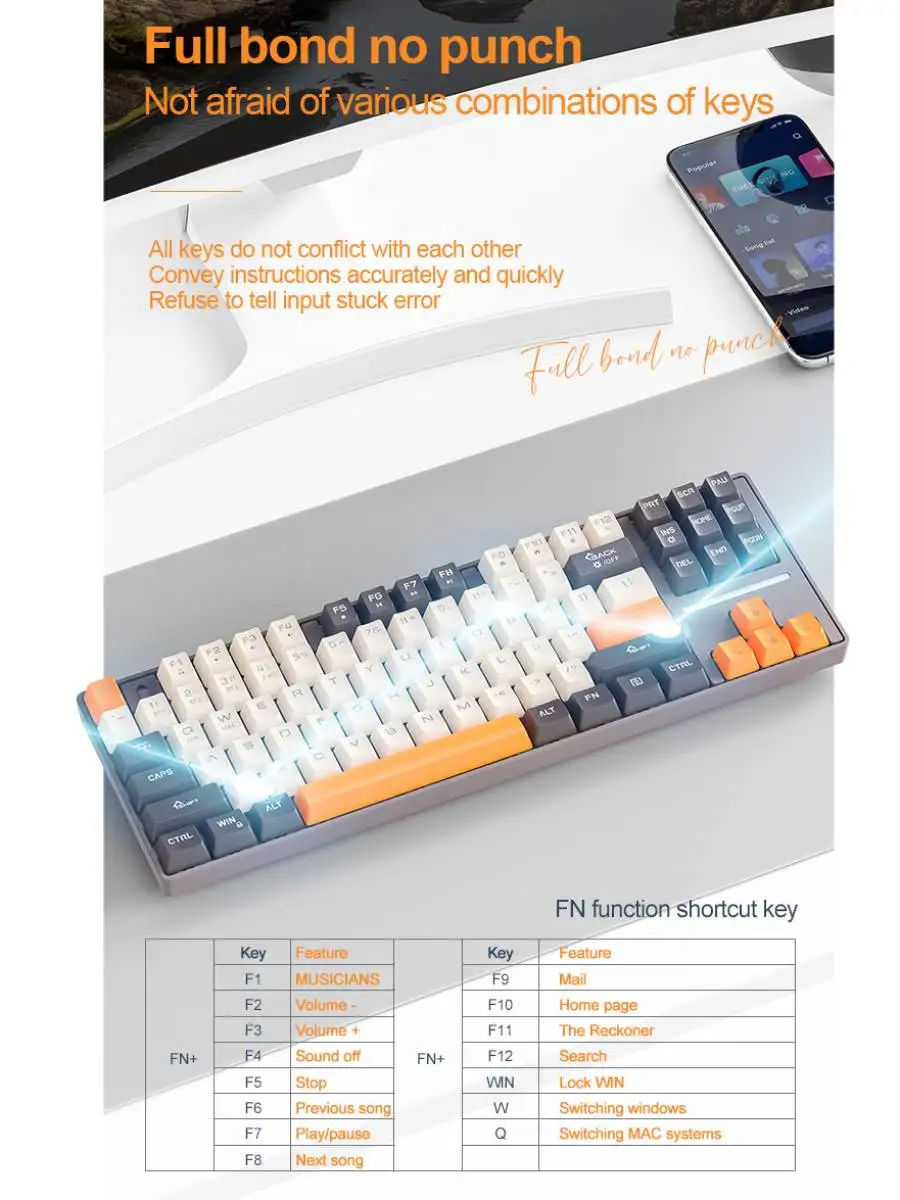 SMAILWOLF MK87 87-клавишная беспроводная механическая клавиатура с горячей заменой, синяя ось, двухрежимная Bluetooth-механическая клавиатура, игра с радужным светом
SMAILWOLF MK87 87-клавишная беспроводная механическая клавиатура с горячей заменой, синяя ось, двухрежимная Bluetooth-механическая клавиатура, игра с радужным светом