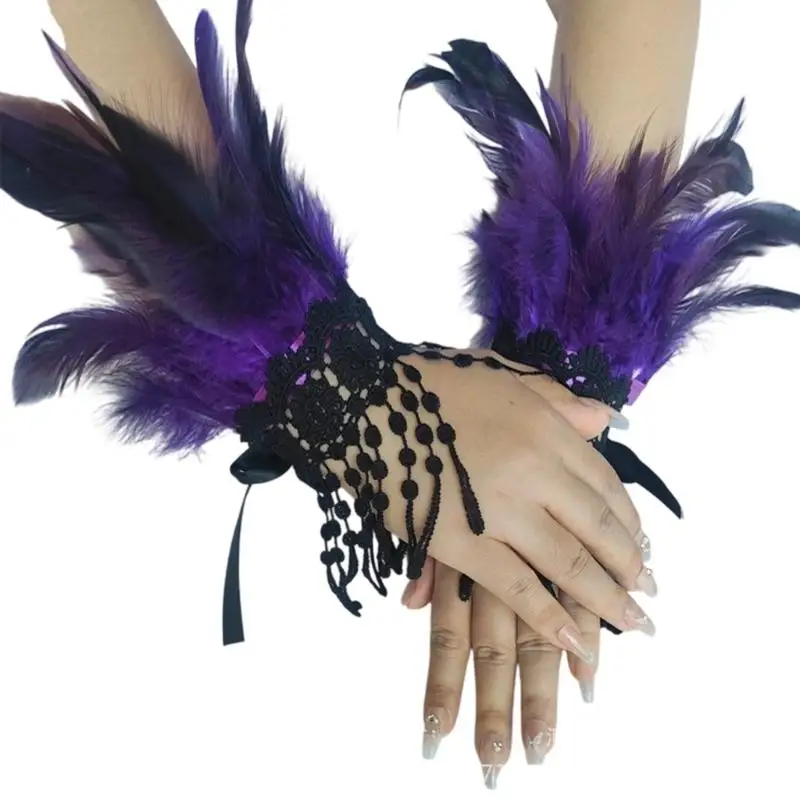 652F удобные кружевные рукава с перьями и бахромой для костюма на Хэллоуин, аксессуары для готической вечеринки
652F удобные кружевные рукава с перьями и бахромой для костюма на Хэллоуин, аксессуары для готической вечеринки