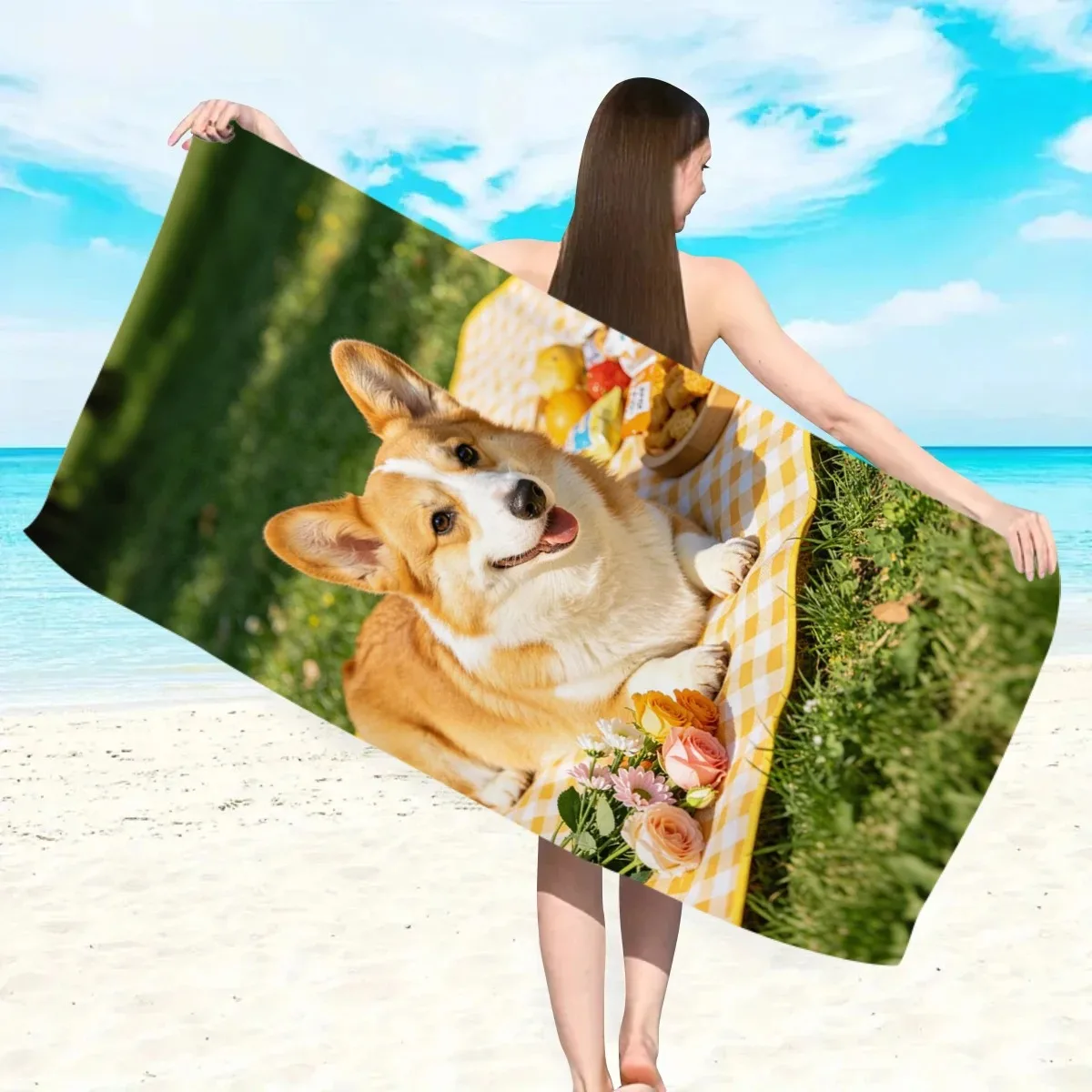 Cute Corgi Dog Beach Towel 2D Flat Printed Peach Skin Bath Towel Picnic Pattern Sand Free Blanket For Summer Travel Vacation
Cute Corgi Dog Beach Towel 2D Flat Printed Peach Skin Bath Towel Picnic Pattern Sand Free Blanket For Summer Travel Vacation