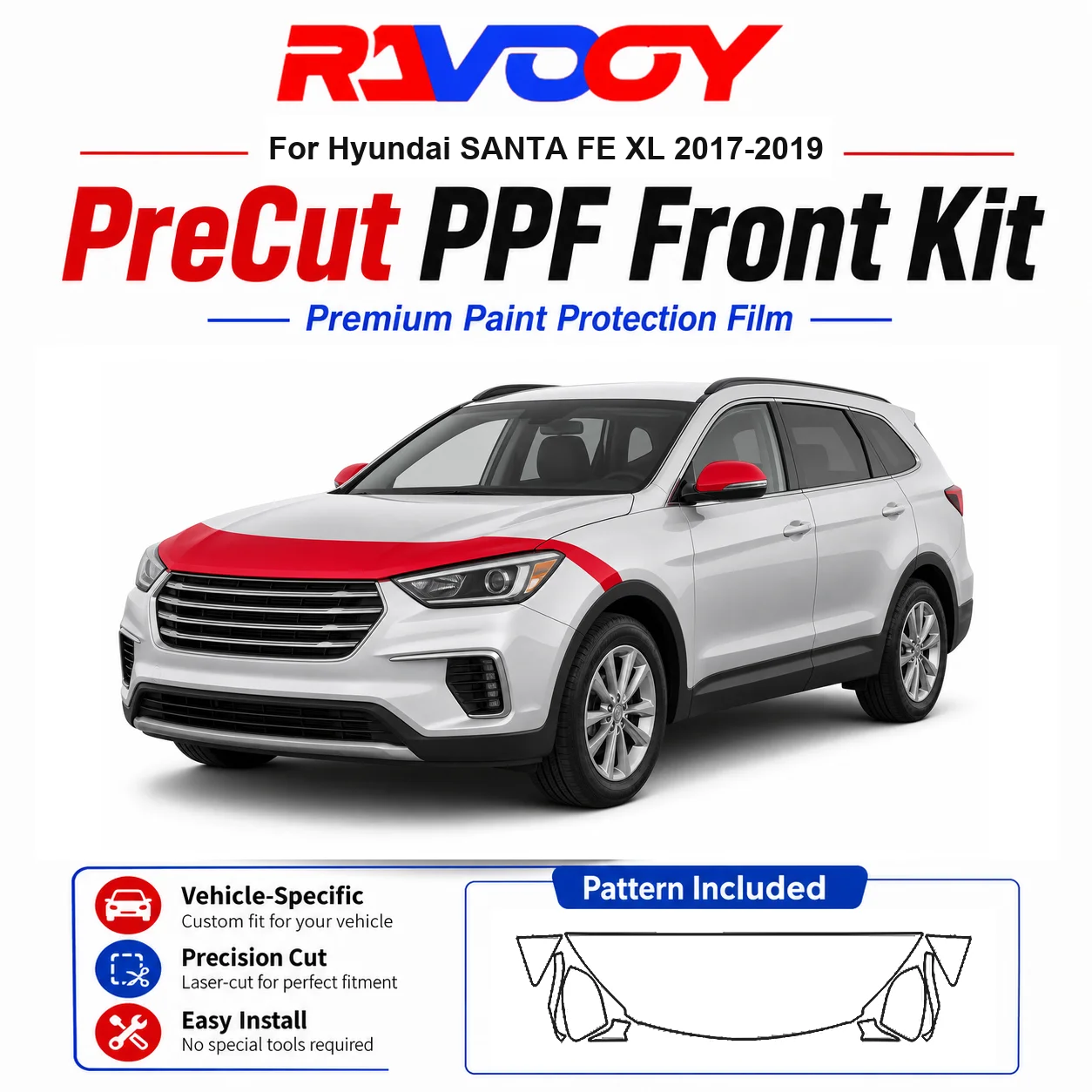 8.5mil TPU Precut PPF Kit For Hyundai SANTA FE XL 2017-2019 - Hood, Fenders & Mirror Set - Self-Healing Clear Bra Film
8.5mil TPU Precut PPF Kit For Hyundai SANTA FE XL 2017-2019 - Hood, Fenders & Mirror Set - Self-Healing Clear Bra Film