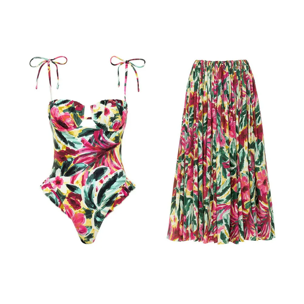 Retro Print Beach Skirts Two Piece Sets Sexy Straps One Piece Swimsuits and Draped Long Skirts Holidays Matching Sets 2025 New
Retro Print Beach Skirts Two Piece Sets Sexy Straps One Piece Swimsuits and Draped Long Skirts Holidays Matching Sets 2025 New