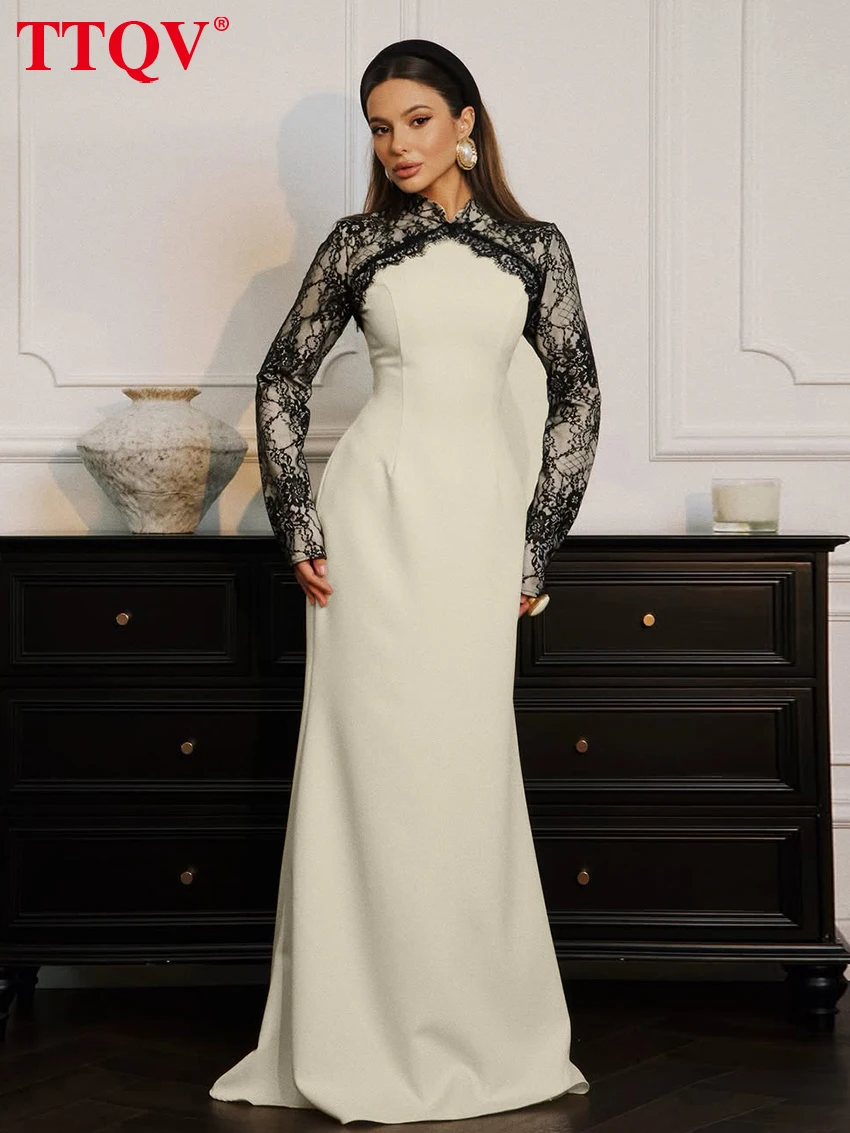 TTQV Fashion Slim Beige Women's Dress 2026 Casual Stand Collar Long Sleeve Maxi Dresses Lady Elegant Lace Spliced Female Dress
TTQV Fashion Slim Beige Women's Dress 2026 Casual Stand Collar Long Sleeve Maxi Dresses Lady Elegant Lace Spliced Female Dress