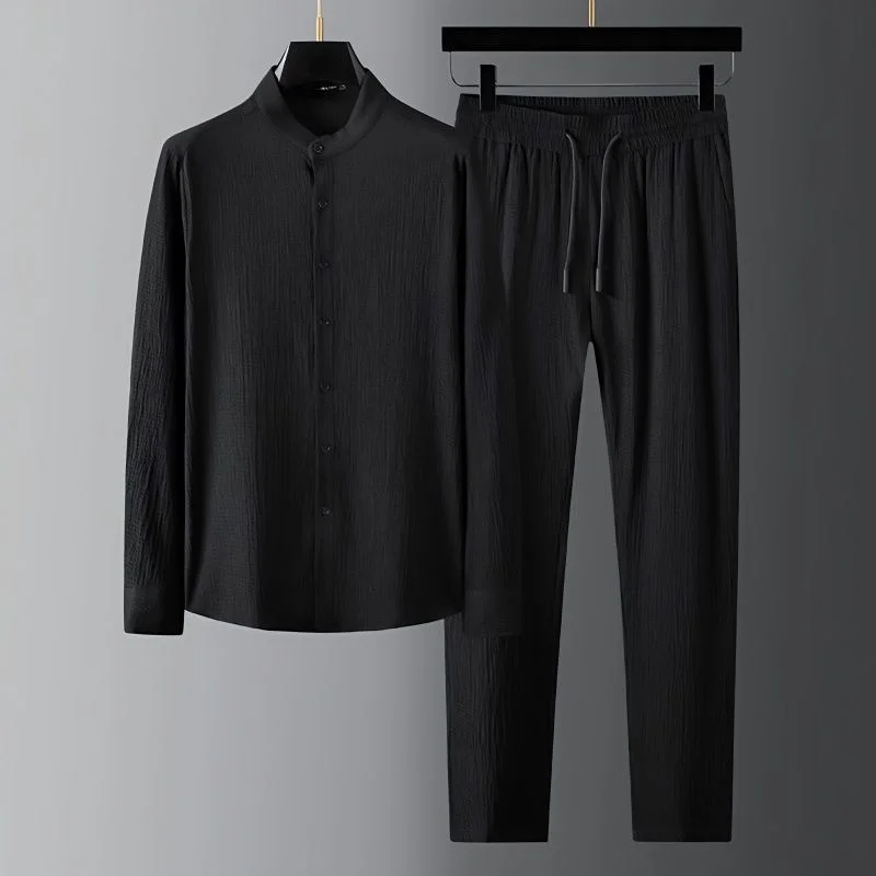130kg Wear Men's Shirt Pants Sets Long Sleeve Autumn Casual Solid Light Seersucker 3D Striped Standing Collar Handsome White
130kg Wear Men's Shirt Pants Sets Long Sleeve Autumn Casual Solid Light Seersucker 3D Striped Standing Collar Handsome White