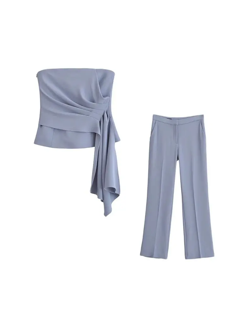 GELITAYIN Women Fashion Draped Bustier Tops And High Waist Side Pockets Flared Pants Female Two Piece Sets Mujer
GELITAYIN Women Fashion Draped Bustier Tops And High Waist Side Pockets Flared Pants Female Two Piece Sets Mujer