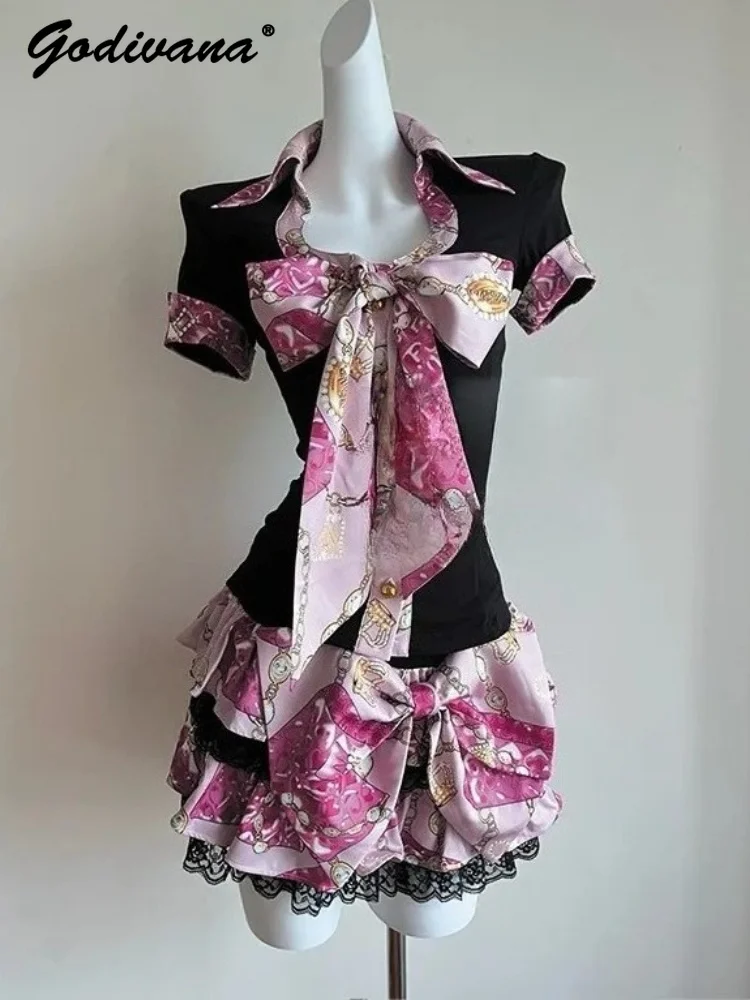 Japanese Gal Ji Style Mars Top and Skirt Suits New Summer Sweet Cool Hot Girl Lace-up Big Bow Bow Short Sleeve Top Cake Skirts
Japanese Gal Ji Style Mars Top and Skirt Suits New Summer Sweet Cool Hot Girl Lace-up Big Bow Bow Short Sleeve Top Cake Skirts
