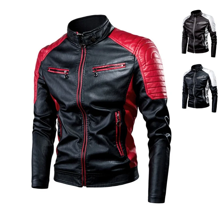 Red And Bla Color Blo Stripe PU Leather Jaet Stand Collar Motorcycle Riding Racing Suit Large Size Fat Man's Leather Coat
Red And Bla Color Blo Stripe PU Leather Jaet Stand Collar Motorcycle Riding Racing Suit Large Size Fat Man's Leather Coat