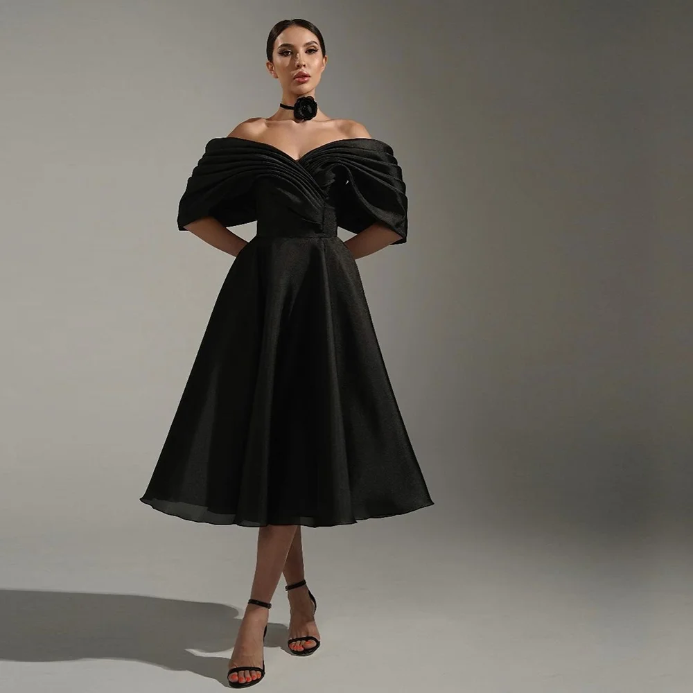 Modest Off the Shoulder Pleated Organza Prom Party Dress Tea-Length A-line Lace up Formal Prom Club Gown Customized Made
Modest Off the Shoulder Pleated Organza Prom Party Dress Tea-Length A-line Lace up Formal Prom Club Gown Customized Made