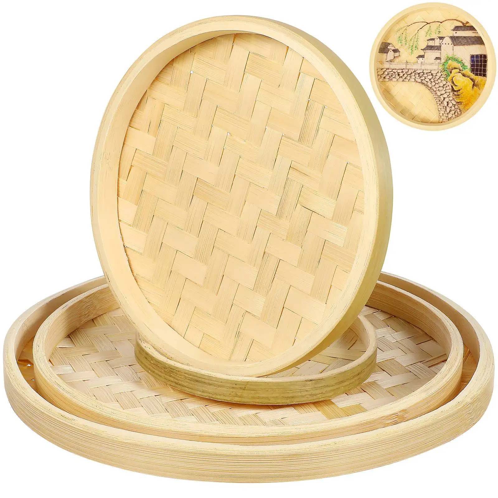 Bamboo Storage Tray 4 Pcs Woven Large Flat Sieve Baskets Handmade Drawing Dustpan Storage Plate Household Collecting
Bamboo Storage Tray 4 Pcs Woven Large Flat Sieve Baskets Handmade Drawing Dustpan Storage Plate Household Collecting