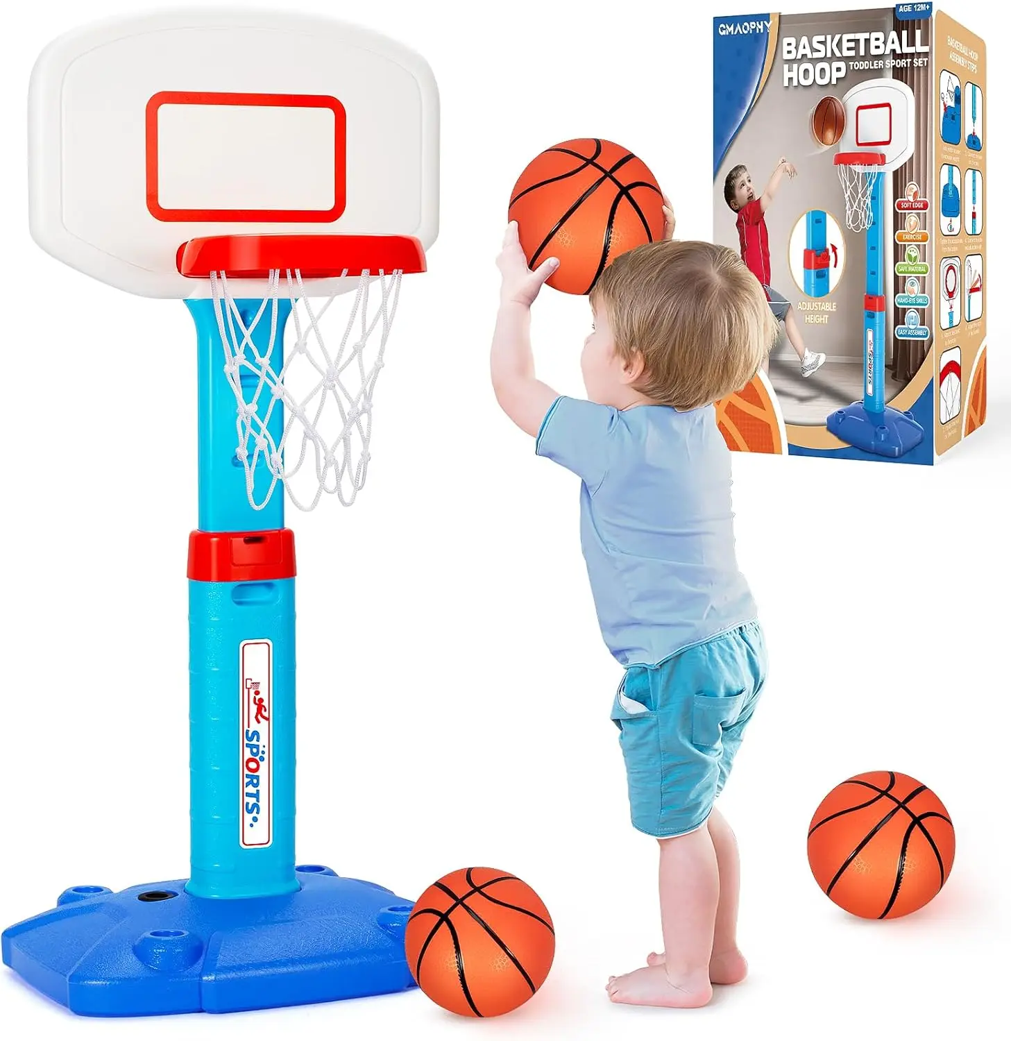 Adjustable Kids Basketball Hoop, Indoor/Outdoor Toy for Ages 1-4, with 3 Balls
Adjustable Kids Basketball Hoop, Indoor/Outdoor Toy for Ages 1-4, with 3 Balls