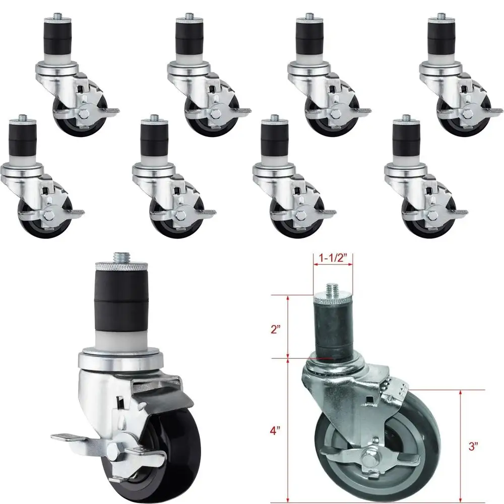 Set of 4 Commercial Kitchen Caster Wheels, 3 Polyurethane, Expanding Stem, Side Brake, 1-1/2 Stem, 4 Height, 530 lbs Capacity
Set of 4 Commercial Kitchen Caster Wheels, 3 Polyurethane, Expanding Stem, Side Brake, 1-1/2 Stem, 4 Height, 530 lbs Capacity