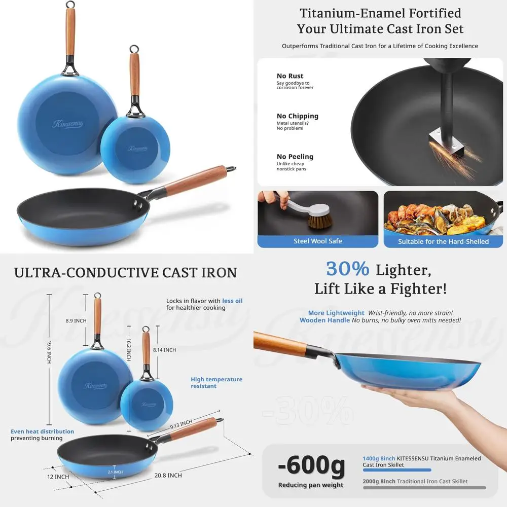 Набор чугунной сковороды с антипригарным покрытием и деревянными ручками — сковороды размером 8, 10, и 12 дюймов с титановой отделкой, долговечная посуда
Набор чугунной сковороды с антипригарным покрытием и деревянными ручками — сковороды размером 8, 10, и 12 дюймов с титановой отделкой, долговечная посуда