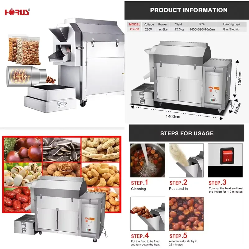 2026 Horus 7.5kg/time Gas&Electric Chestnut Roasting Machine Single Door Stir-Fry with Flameout Protection for Corn Nuts
2026 Horus 7.5kg/time Gas&Electric Chestnut Roasting Machine Single Door Stir-Fry with Flameout Protection for Corn Nuts