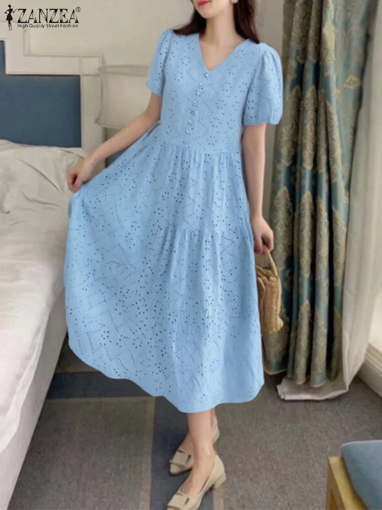 ZANZEA Casual Loose V-neck Waisted Sundress Elegant Solid Color Midi Dress Fashion Lace Hollow Out Robe 2025 Short Sleeve Dress
ZANZEA Casual Loose V-neck Waisted Sundress Elegant Solid Color Midi Dress Fashion Lace Hollow Out Robe 2025 Short Sleeve Dress