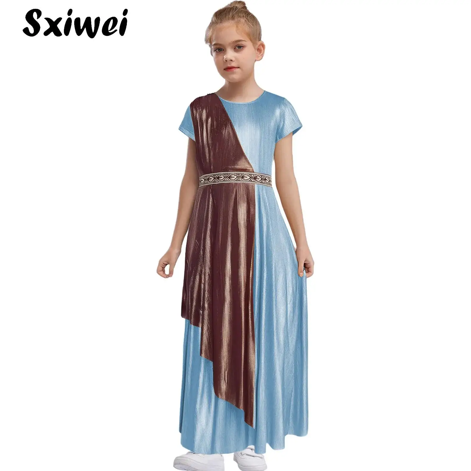 Metallic Shiny Kids Girls Greek Toga Robe Athena Costume Short Sleeve Drape Vintage Princess Dress Halloween Cosplay Costume
Metallic Shiny Kids Girls Greek Toga Robe Athena Costume Short Sleeve Drape Vintage Princess Dress Halloween Cosplay Costume