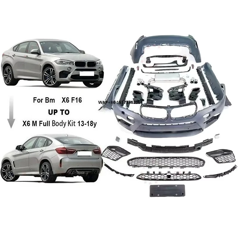 Body Kit for BM X6 F16 2013-2018 Change to X6 M Model Front Rear Bumper Assembly Side Skirts Rear Diffuser Exhaust Muffler Tips
Body Kit for BM X6 F16 2013-2018 Change to X6 M Model Front Rear Bumper Assembly Side Skirts Rear Diffuser Exhaust Muffler Tips