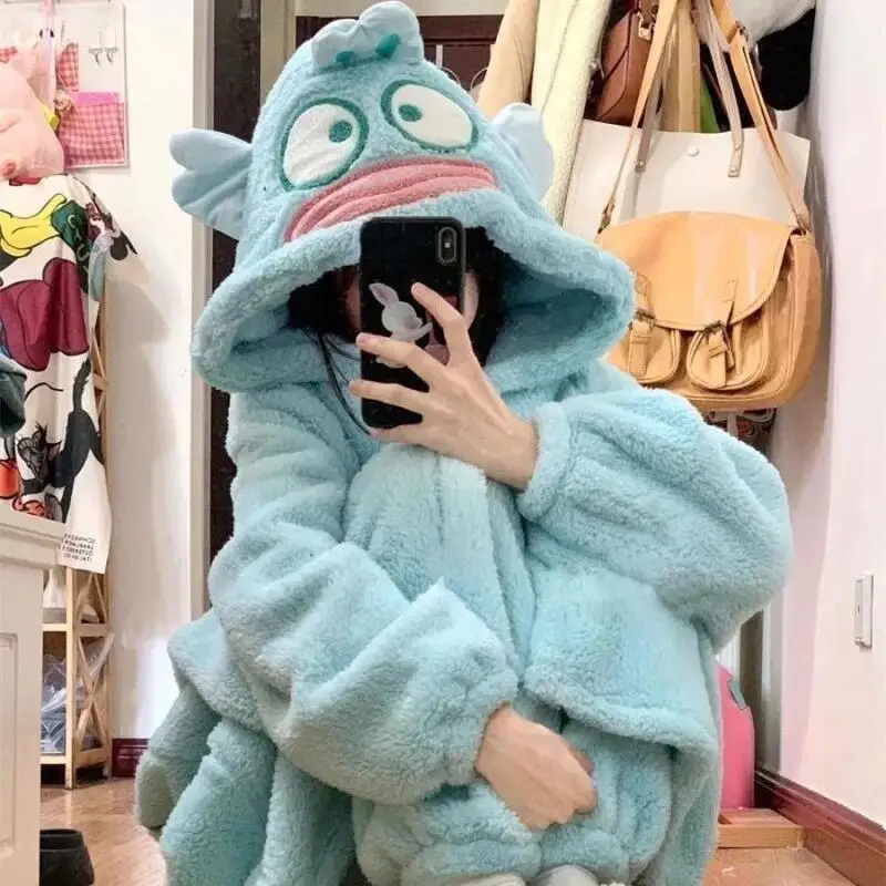 Sanrio Hangyodon Coral Velvet Pajamas Robes Winter Velvet Thickened Flannel Mid-Length Hooded Sleeping Gown Set Home Clothing
Sanrio Hangyodon Coral Velvet Pajamas Robes Winter Velvet Thickened Flannel Mid-Length Hooded Sleeping Gown Set Home Clothing