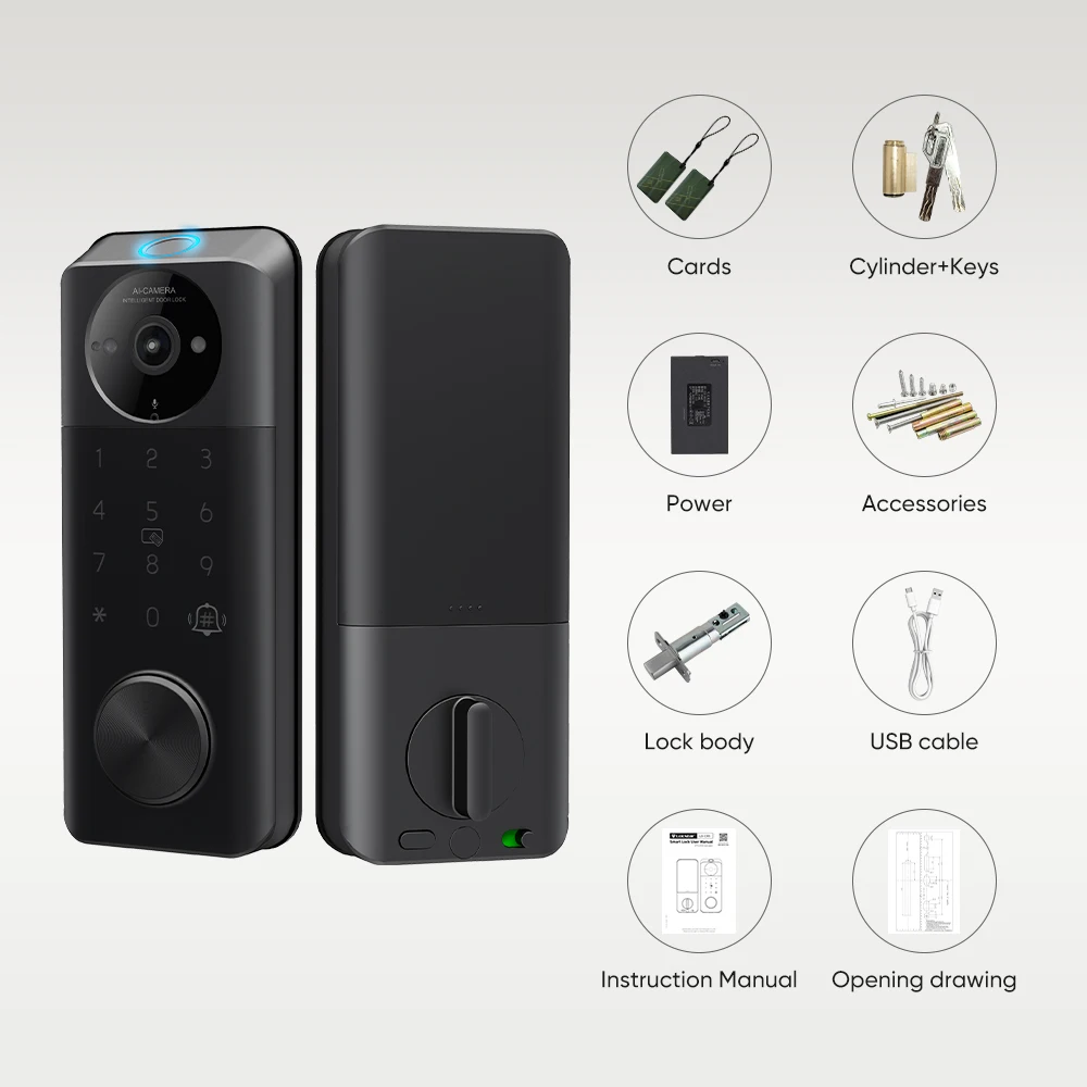 Locstar Security Electronic Cerradura Inteligente Digital Fingerprint Password TTlock Tuya Smart Exterior Door Lock With Camera
Locstar Security Electronic Cerradura Inteligente Digital Fingerprint Password TTlock Tuya Smart Exterior Door Lock With Camera