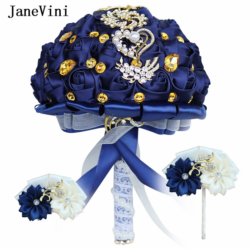 JaneVini Three-piece Navy Blue Rhinestones Bridal Bouquet Satin Red Crystal Pearls Bride Wedding Bouquets Boutonniere Flowers
JaneVini Three-piece Navy Blue Rhinestones Bridal Bouquet Satin Red Crystal Pearls Bride Wedding Bouquets Boutonniere Flowers