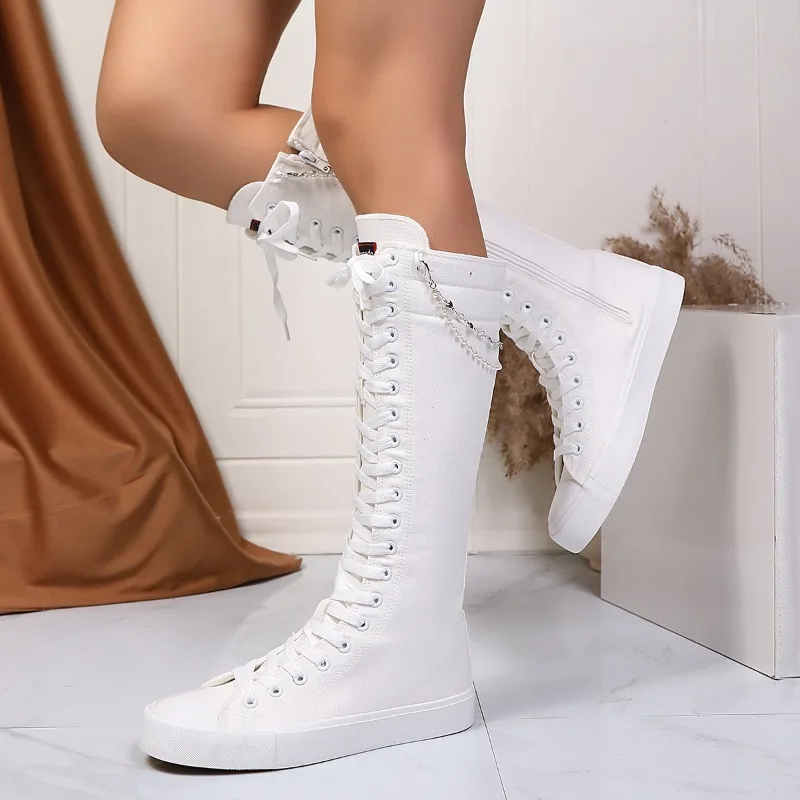 European American Women's Boots Classic Breathable Canvas Boots Fashion Chain Design Women's Knee-high Boots Botas Largas Mujer
European American Women's Boots Classic Breathable Canvas Boots Fashion Chain Design Women's Knee-high Boots Botas Largas Mujer