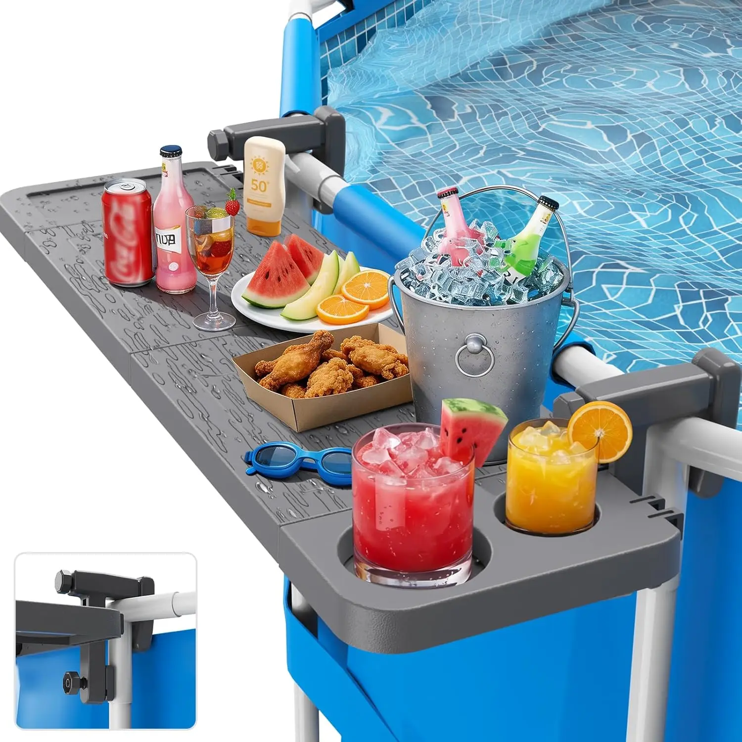 47" Poolside Clip-On Table, 90 lbs Capacity, Easy Install for Above Ground Pools
47" Poolside Clip-On Table, 90 lbs Capacity, Easy Install for Above Ground Pools