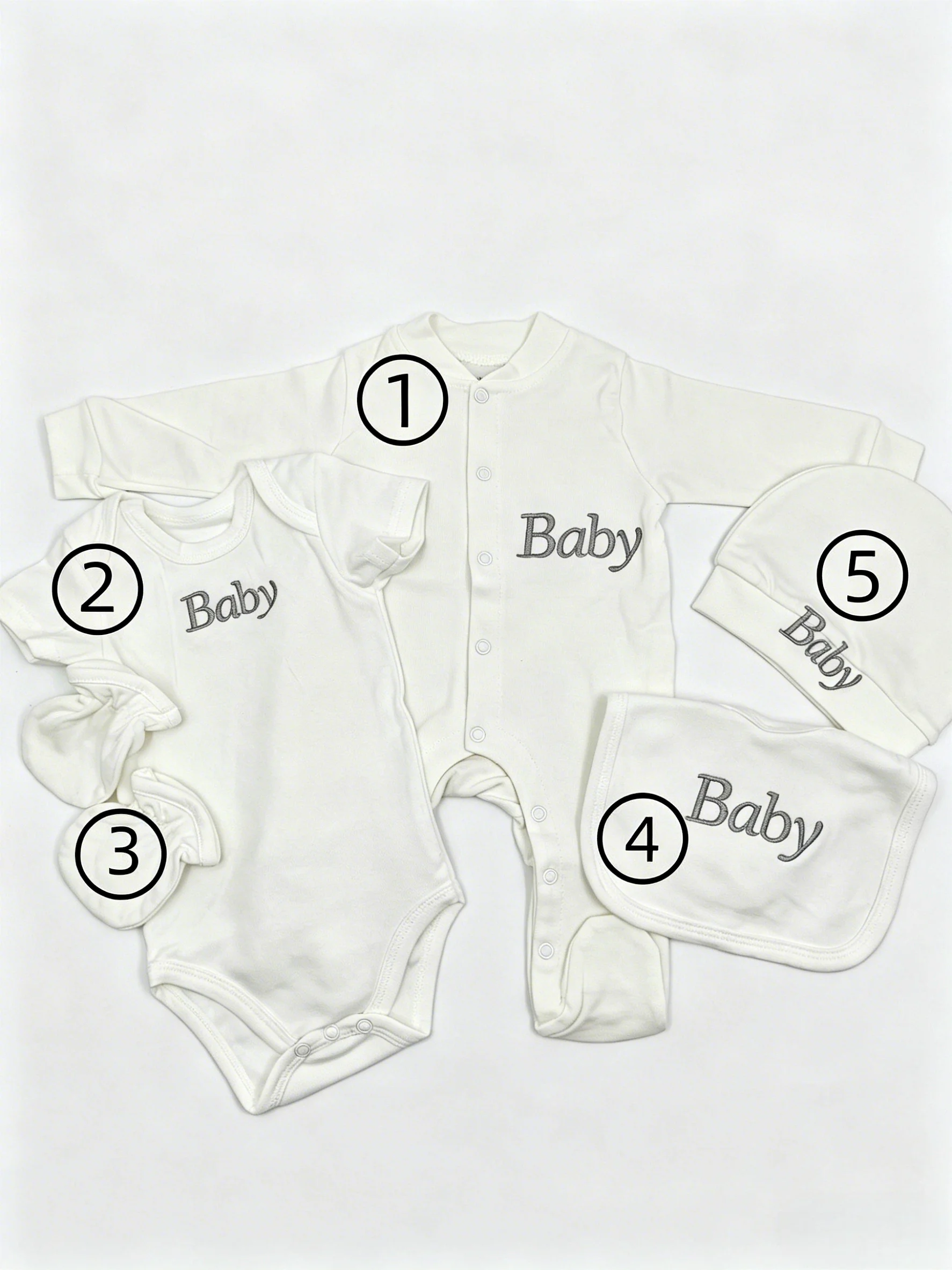 Newborn 5Pcs Set Premium Cotton Footed Onesies With Baby Embroidery Neutral Infant Apparel Gift Set For Baby Boys And Girl
Newborn 5Pcs Set Premium Cotton Footed Onesies With Baby Embroidery Neutral Infant Apparel Gift Set For Baby Boys And Girl