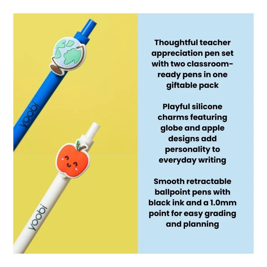 2pk Retractable Ballpoint Pens with Silicone Globe and Apple Charms 1.0mm Black Ink - Teacher Gift
2pk Retractable Ballpoint Pens with Silicone Globe and Apple Charms 1.0mm Black Ink - Teacher Gift