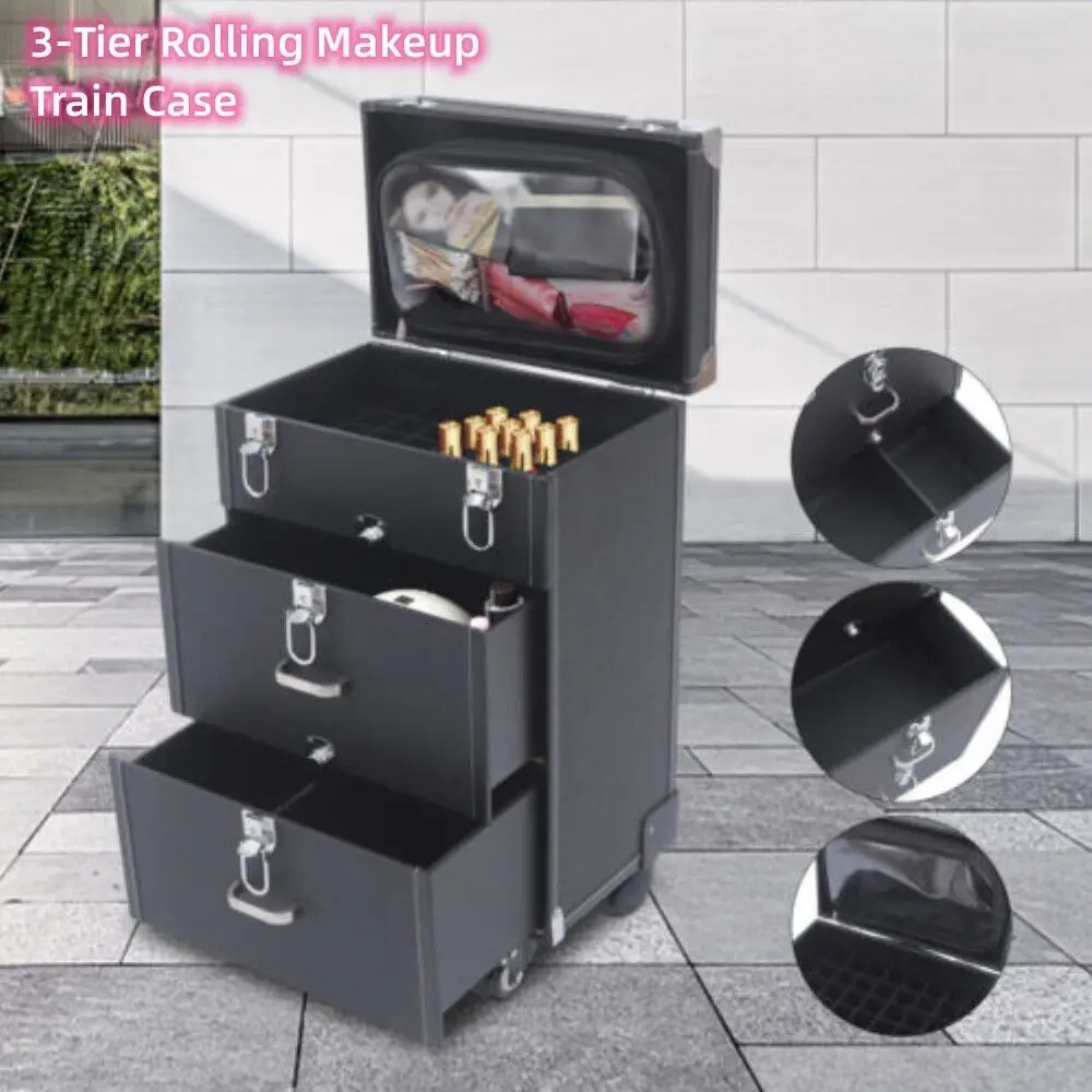 3-Tier Rolling Makeup Train Case Nail Polish Storage Box Organizer Cosmetics BOX
3-Tier Rolling Makeup Train Case Nail Polish Storage Box Organizer Cosmetics BOX