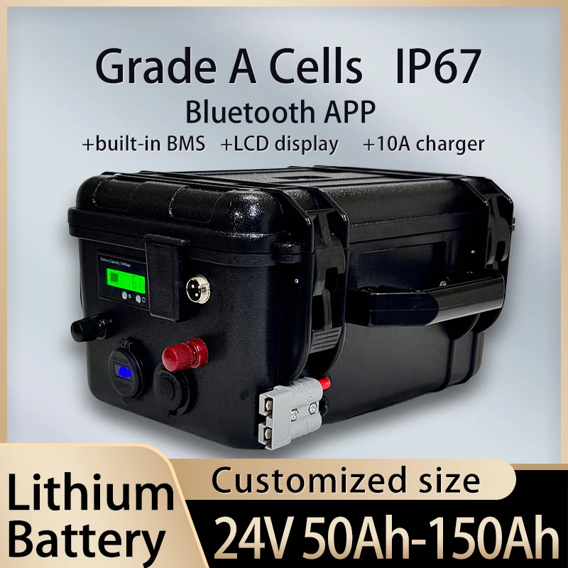 lithium battery Waterproof 24V 50Ah 60Ah 80Ah 100Ah 120Ah 150Ah 200Ah 29.2V Bluetooth BMS for trolling motor+10A Charger.
lithium battery Waterproof 24V 50Ah 60Ah 80Ah 100Ah 120Ah 150Ah 200Ah 29.2V Bluetooth BMS for trolling motor+10A Charger.