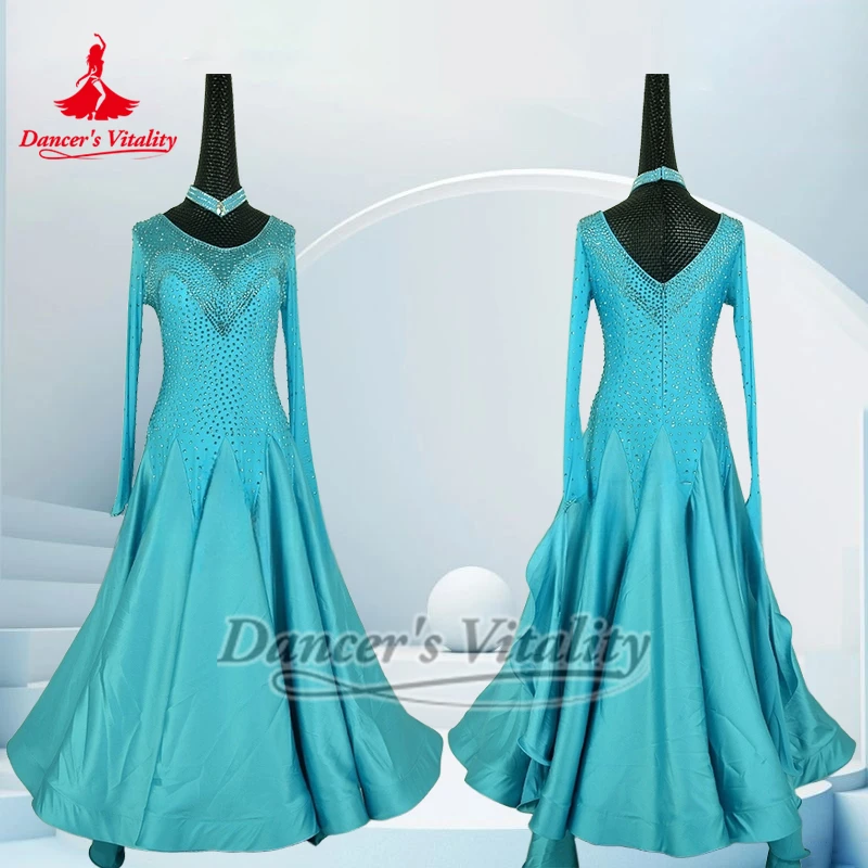The New Style Adult Ballroom Dance Lake Blue Long Sleeve Dress Customize Female Waltz Foxtrot Perform Clothing Dancer's Vitality
The New Style Adult Ballroom Dance Lake Blue Long Sleeve Dress Customize Female Waltz Foxtrot Perform Clothing Dancer's Vitality
