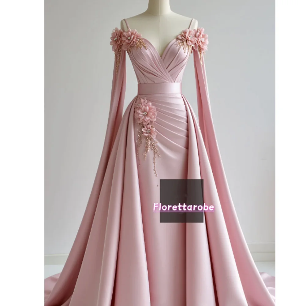 Florettarobe Pink Evening Dress Long Off The Shoulder Full Sleeve Prom Gown Appliques 3D Flowers Draped Party GownCustomized
Florettarobe Pink Evening Dress Long Off The Shoulder Full Sleeve Prom Gown Appliques 3D Flowers Draped Party GownCustomized