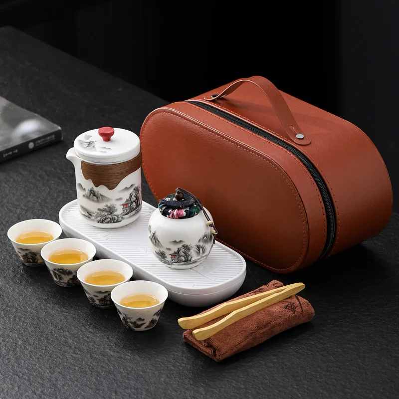 Lightweight Portable Travel Teaware Set Ink Painting Thousand Rivers Mountains Design One Pot Four Cups Business Event Gift Box
Lightweight Portable Travel Teaware Set Ink Painting Thousand Rivers Mountains Design One Pot Four Cups Business Event Gift Box