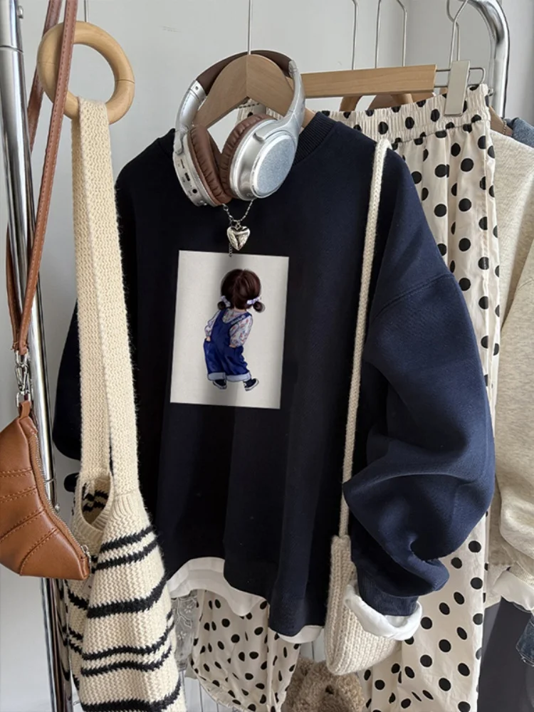 Korean Style Retro Print round Neck Long Sleeve Sweatshirt Women's Spring Autumn Design Slimming Overhead Top Casual Comfortable
Korean Style Retro Print round Neck Long Sleeve Sweatshirt Women's Spring Autumn Design Slimming Overhead Top Casual Comfortable