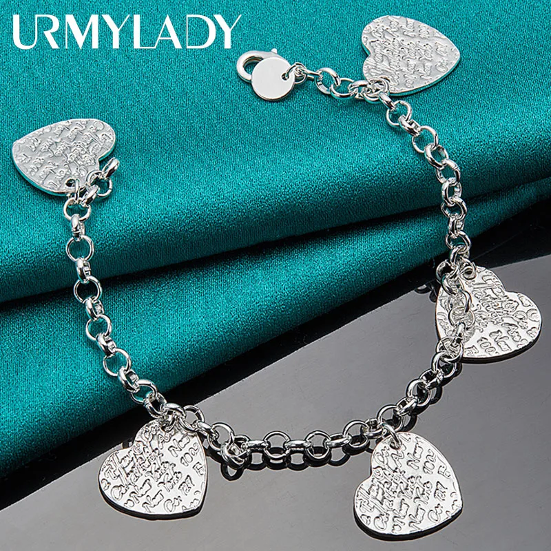 URMYLADY 925 Sterling Silver Five Hearts Pendant Bracelet For Women Wedding Engagement Fashion Charm Jewelry
URMYLADY 925 Sterling Silver Five Hearts Pendant Bracelet For Women Wedding Engagement Fashion Charm Jewelry
