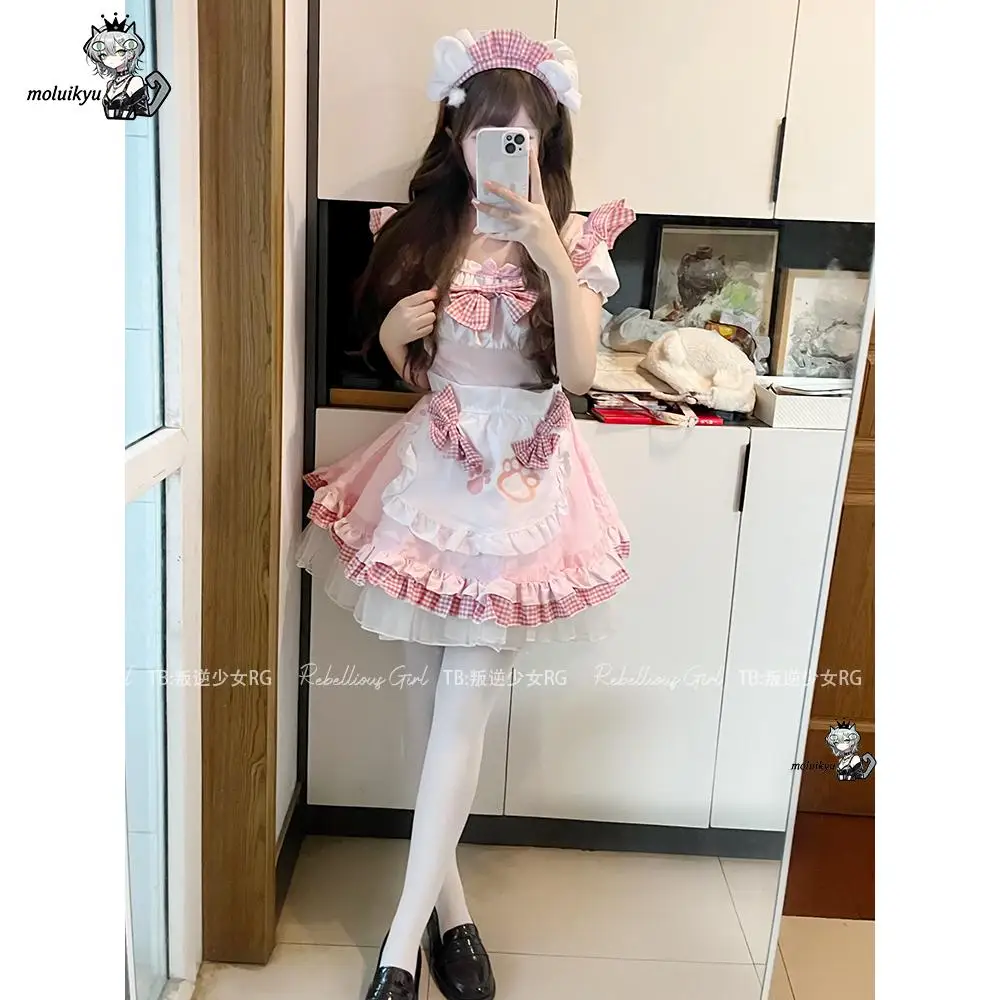 Kawaii Woman's Pink Gingham Cat Paw Maid Outfit Sweet Lolita Bell Choker Cosplay Dress Anime Halloween Party Waitress Uniform
Kawaii Woman's Pink Gingham Cat Paw Maid Outfit Sweet Lolita Bell Choker Cosplay Dress Anime Halloween Party Waitress Uniform