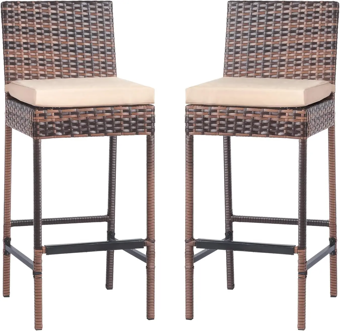 Outdoor Bar Stools Set of 2 with Cushions, Rattan Bar Height Patio Chairs for Garden Poolside Backyard
Outdoor Bar Stools Set of 2 with Cushions, Rattan Bar Height Patio Chairs for Garden Poolside Backyard
