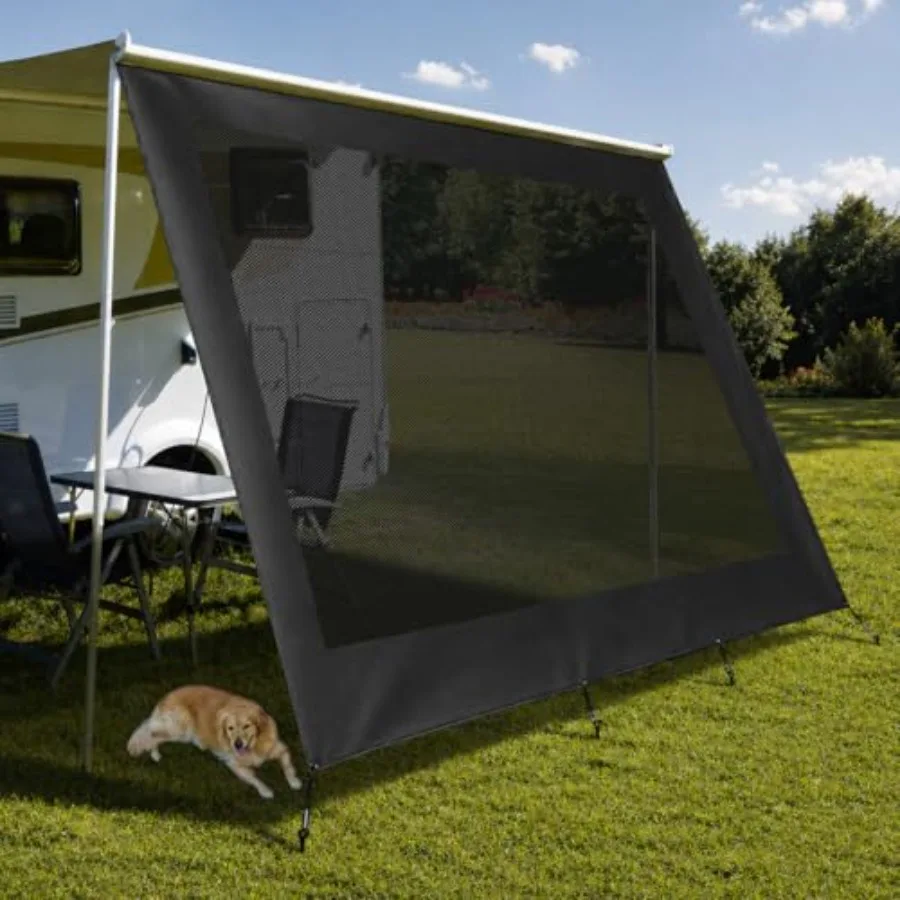 Camping trailer awning sun shade screen, 11'3''×8', heavy-duty 600D PVC mesh, black, UV protection and privacy
Camping trailer awning sun shade screen, 11'3''×8', heavy-duty 600D PVC mesh, black, UV protection and privacy