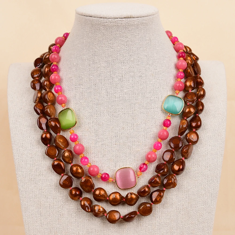 GG NO98 Handmade 3 Rows Natural Mix Stone Shell Jade Cat eye Gems Multi Strands Necklace
GG NO98 Handmade 3 Rows Natural Mix Stone Shell Jade Cat eye Gems Multi Strands Necklace