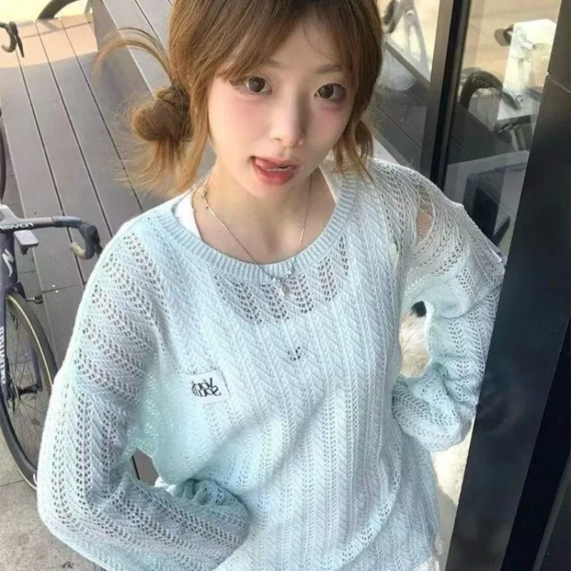Korean Hollow Out Woman Tshirts Long Sleeve O-neck Knitted T-shirt For Women Casual Fashion Summer sun protection clothing
Korean Hollow Out Woman Tshirts Long Sleeve O-neck Knitted T-shirt For Women Casual Fashion Summer sun protection clothing